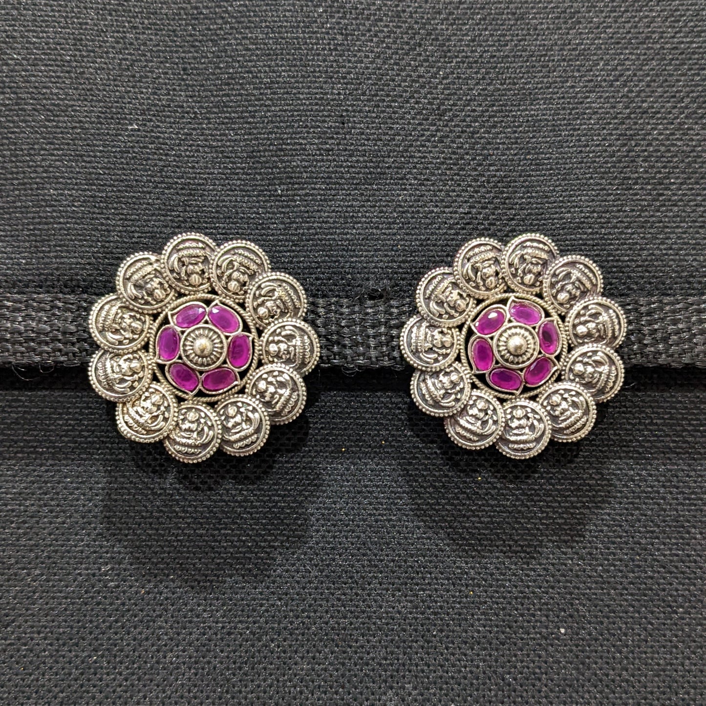 German silver Goddess Lakshmi large stud earrings - Simpliful