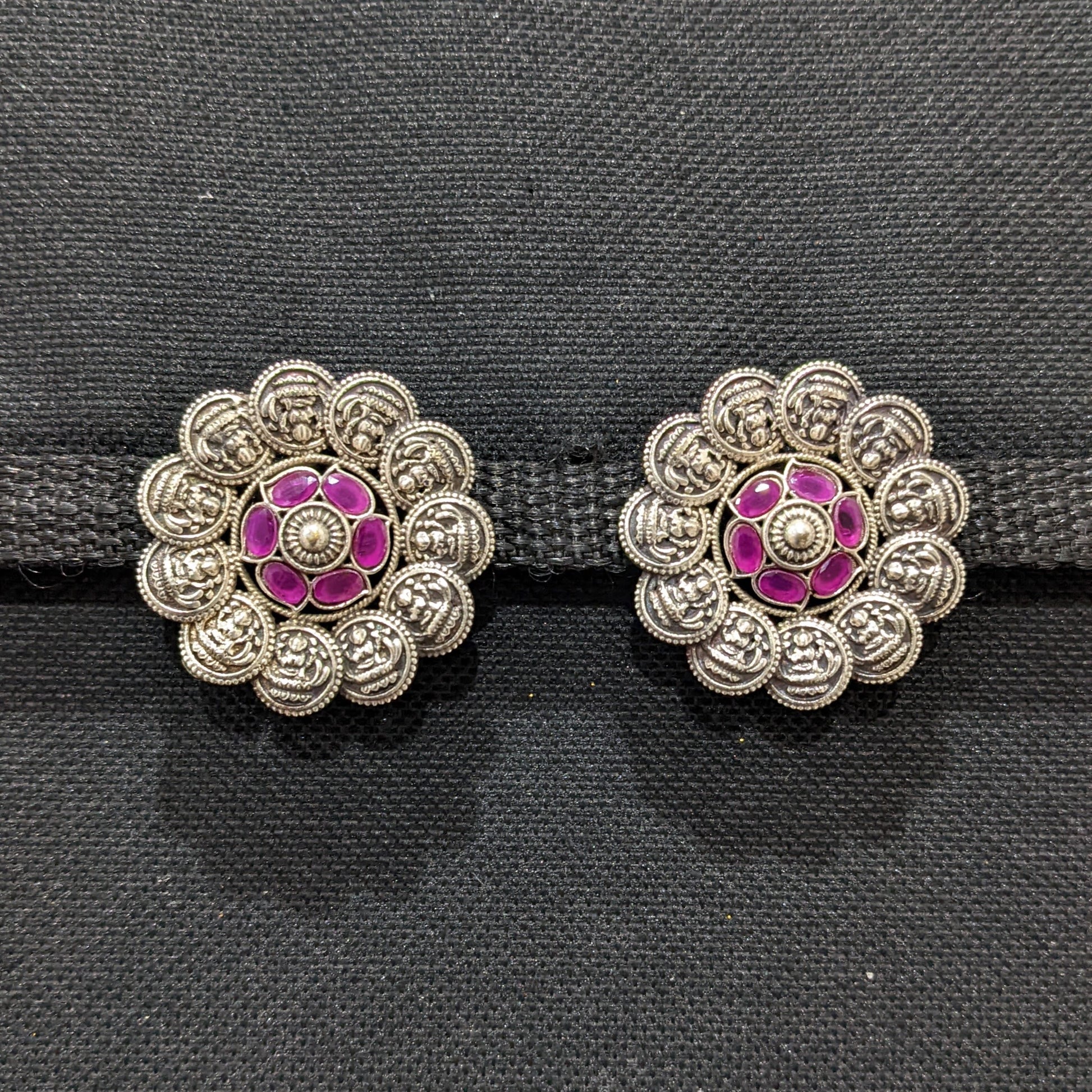 German silver Goddess Lakshmi large stud earrings - Simpliful