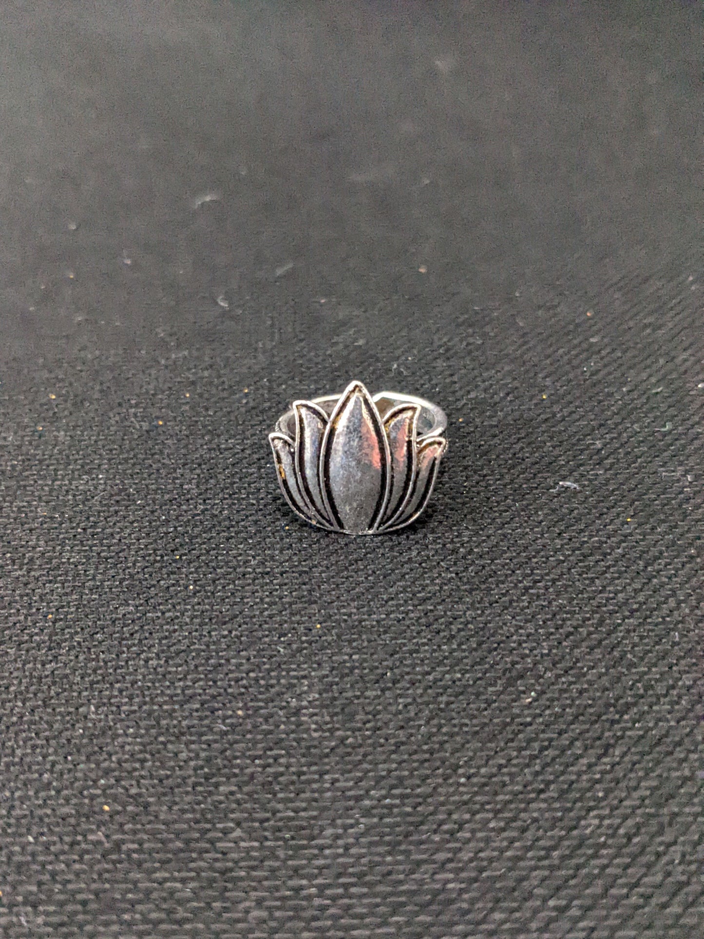 Oxidized Silver Lotus design Small Adjustable Finger ring