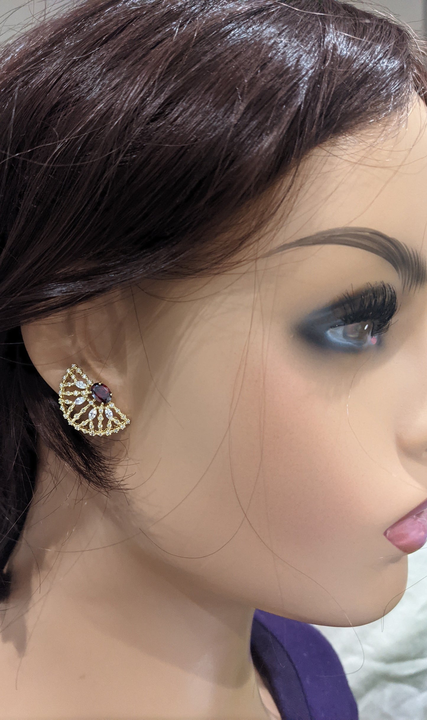 Semi circle oval color stone CZ earrings - Simpliful