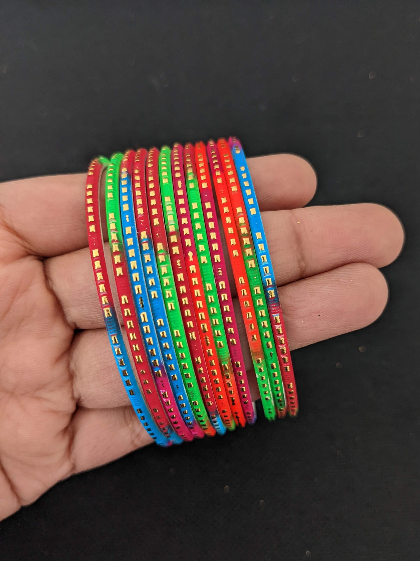 Multicolor Thin Metal Bangles - 1 dozen