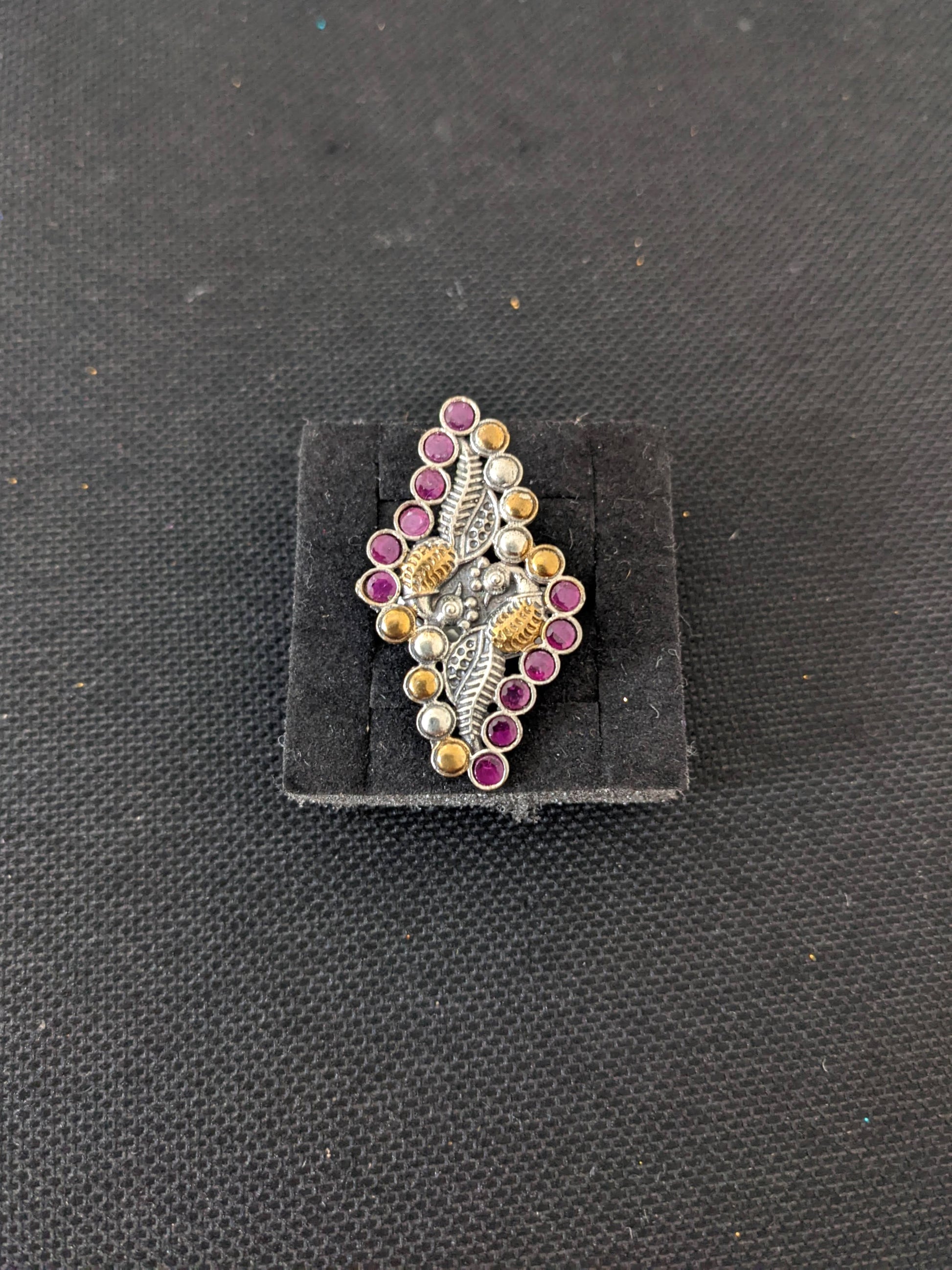 Dual tone German silver Peacock long Adjustable Finger ring - Simpliful
