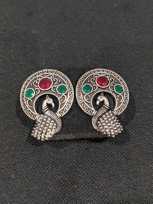 Oxidized Peacock large stud earrings - Simpliful