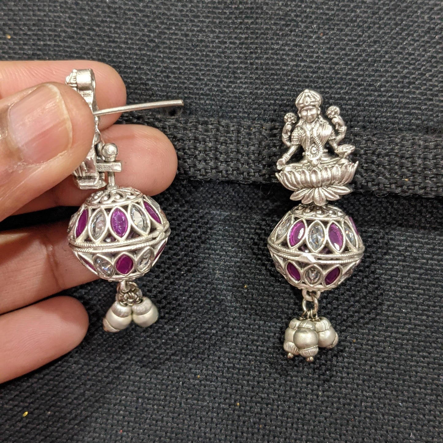 Lakshmi stud with ball dangle Bright Silver matte polished Earrings