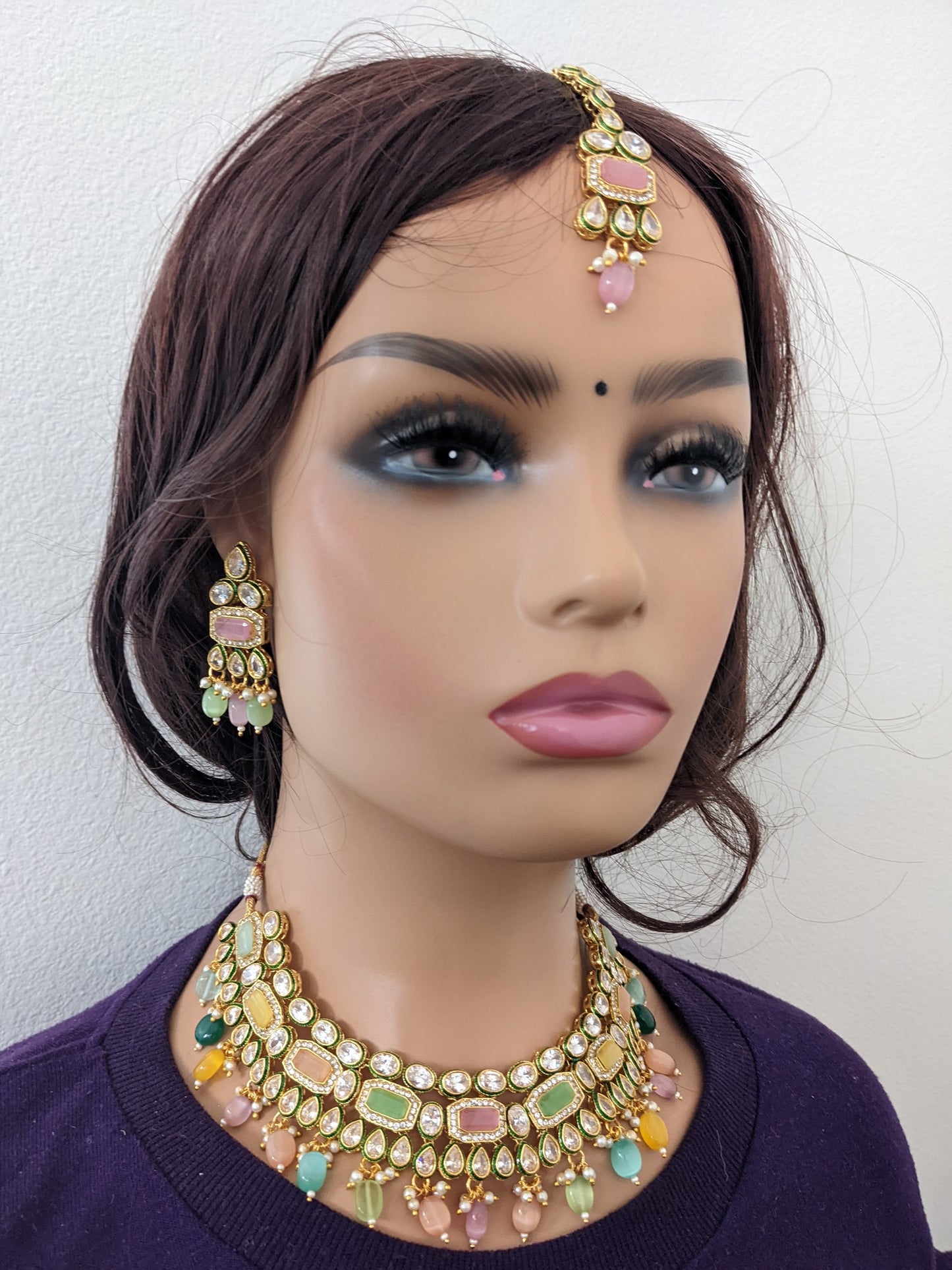 Multi color Statement Choker Necklace Set