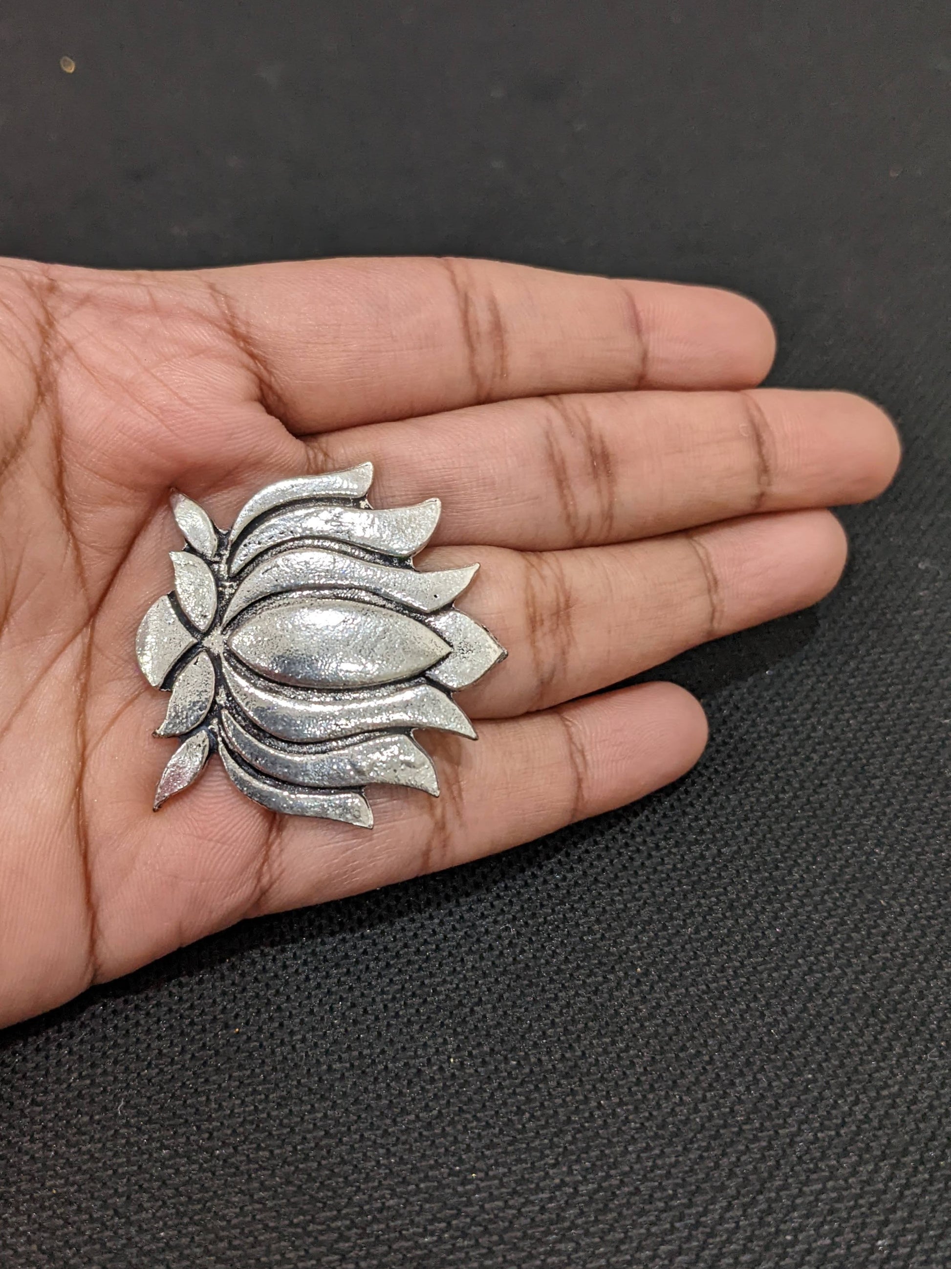 Oxidized XL Lotus flower Adjustable Finger ring - Simpliful