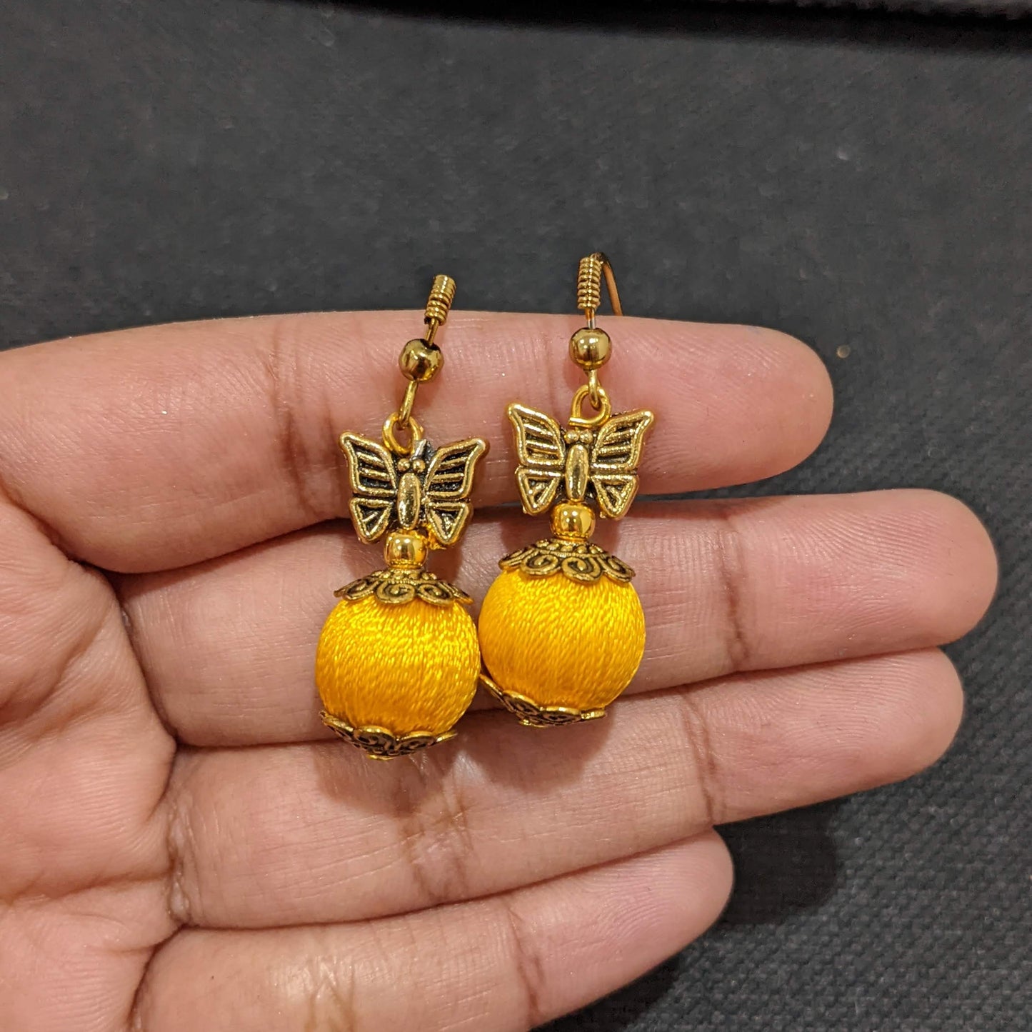 Silk Thread silk bead butterfly casual hook drop Earring - Simpliful
