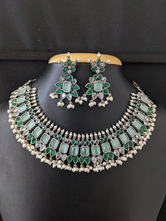 German Silver Guttapusalu CZ stone Grand Choker set
