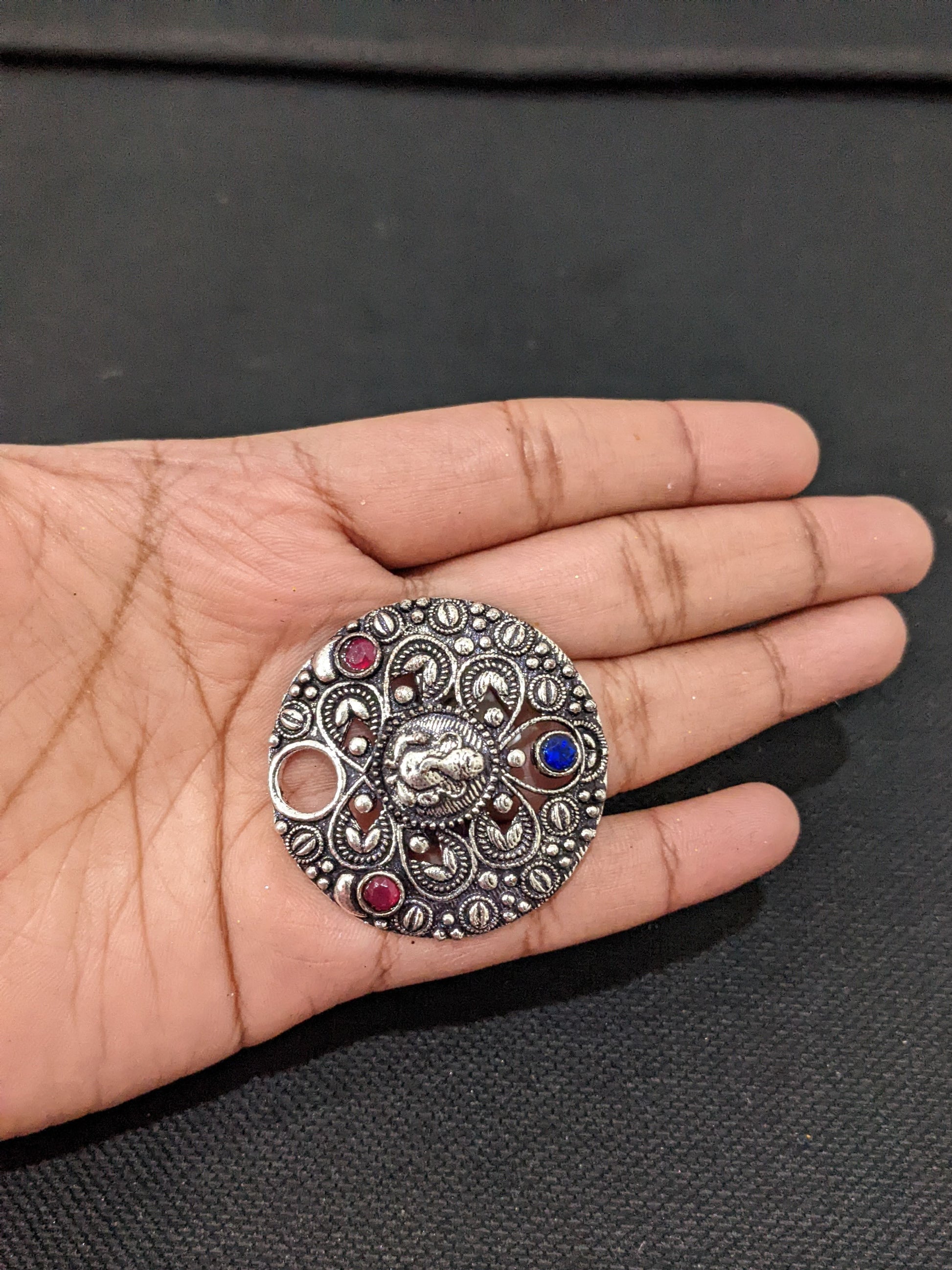 Oxidized Lord Ganesha round Adjustable Finger ring - Simpliful