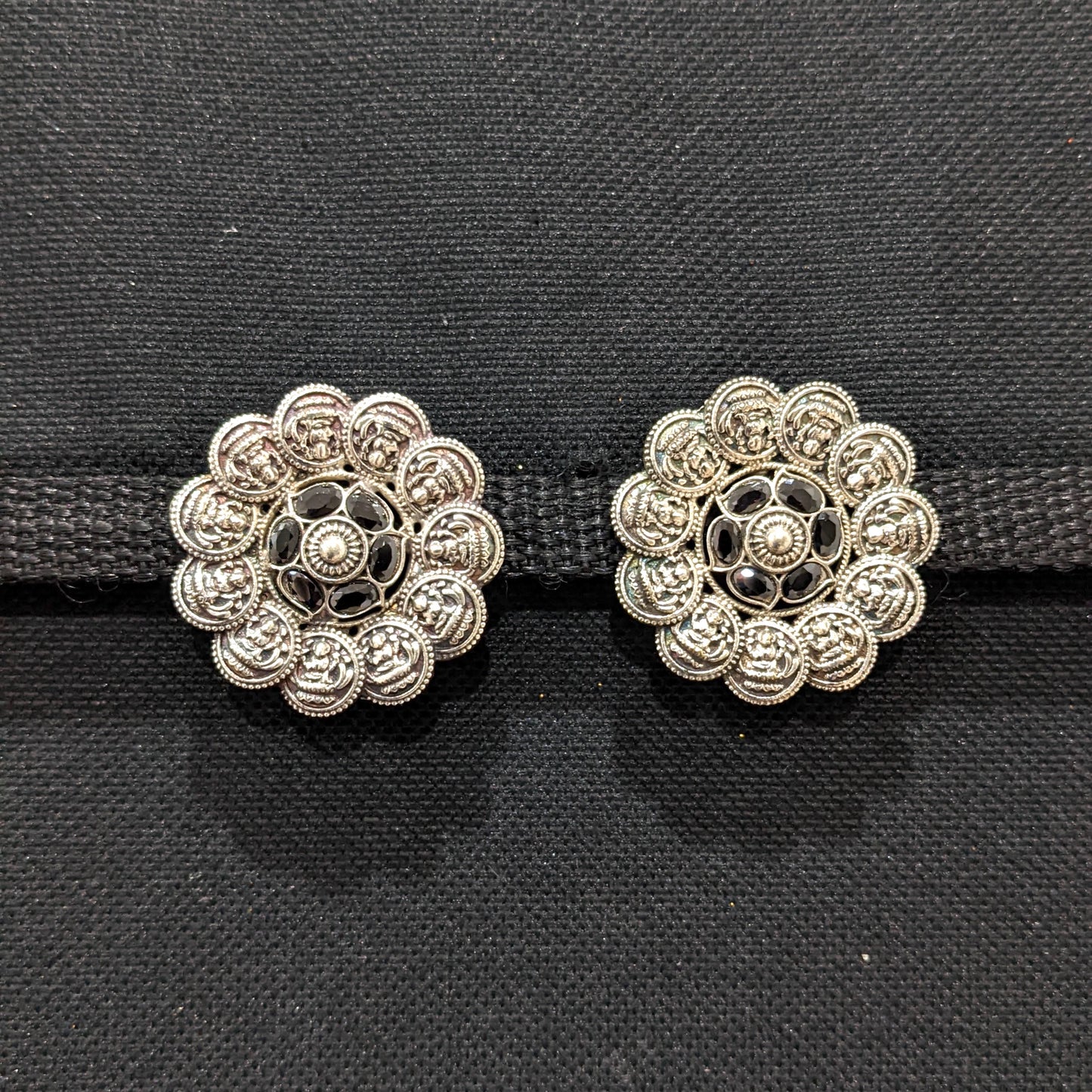 German silver Goddess Lakshmi large stud earrings - Simpliful
