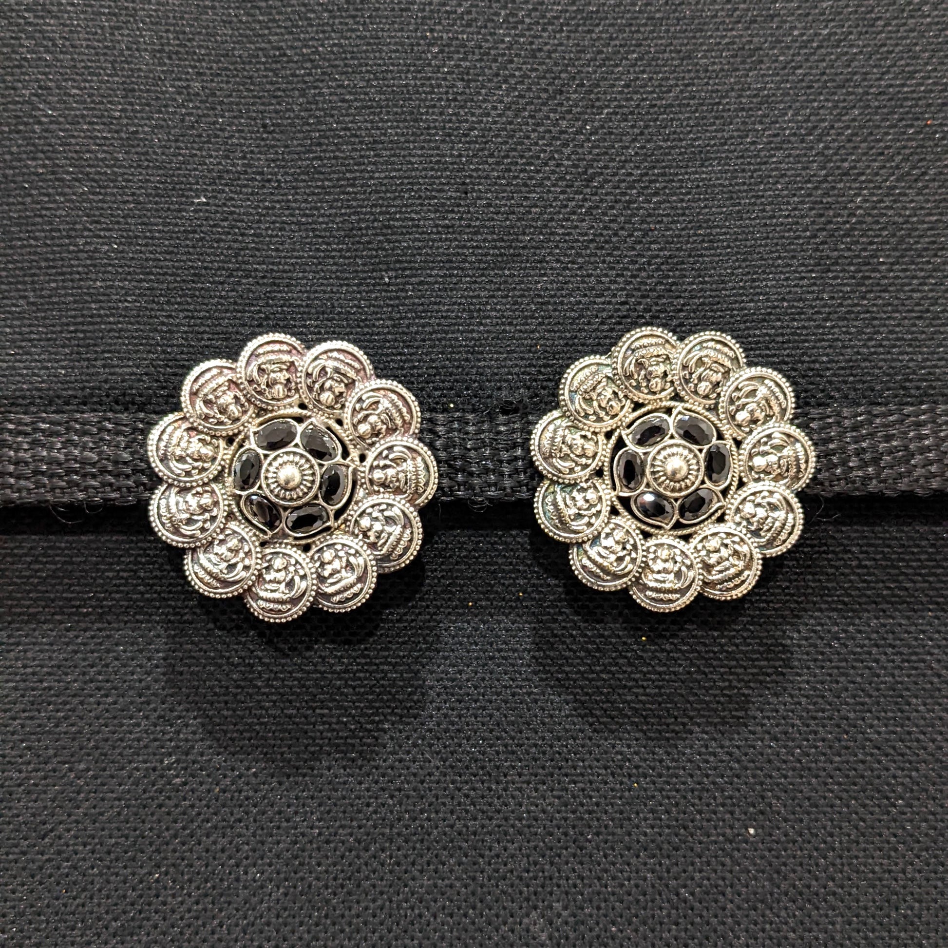 German silver Goddess Lakshmi large stud earrings - Simpliful