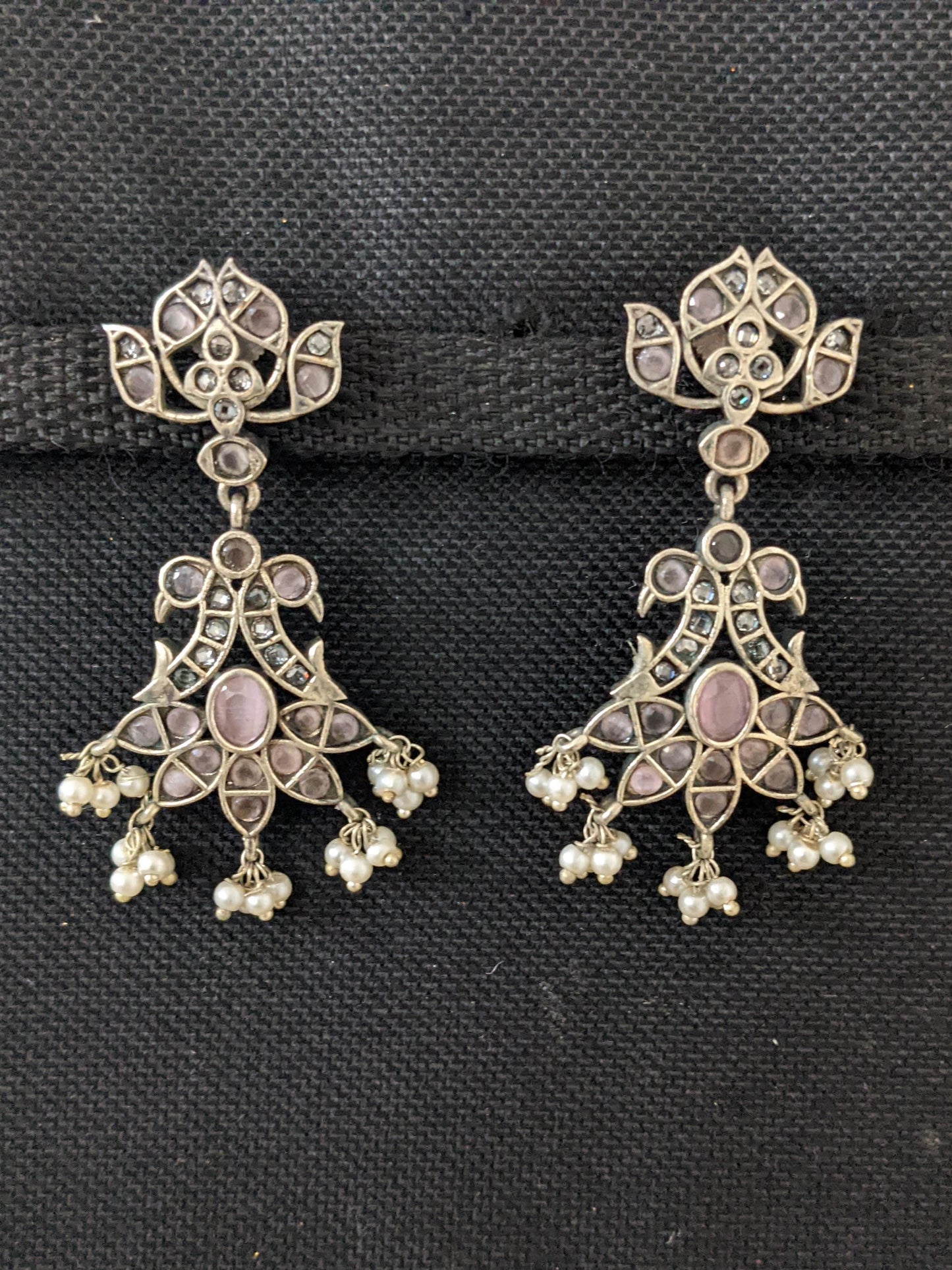 German Silver Dual Peacock CZ Earrings
