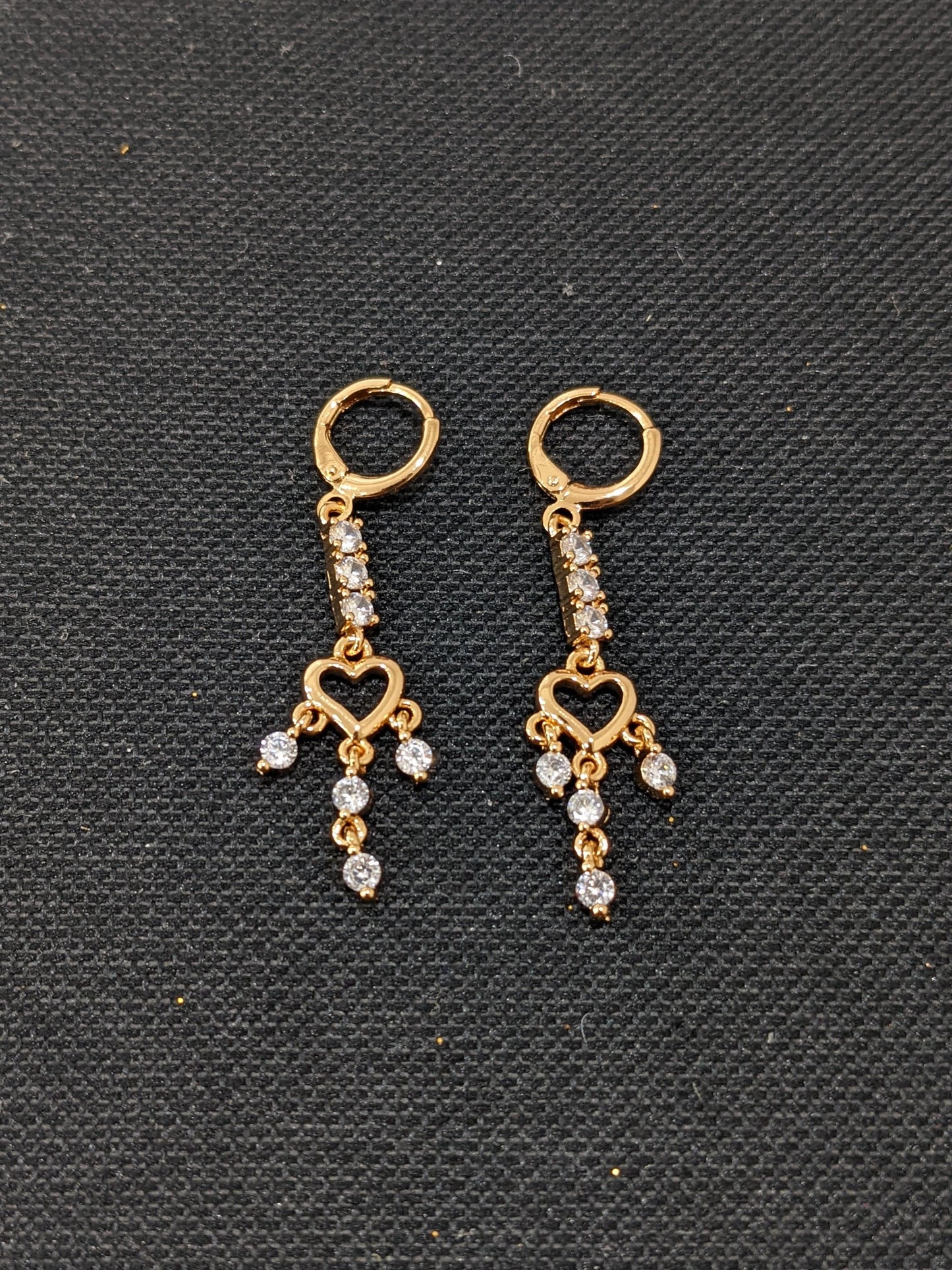 Heart design gold plated multi color cz stone dangling ring style drop earring - Simpliful