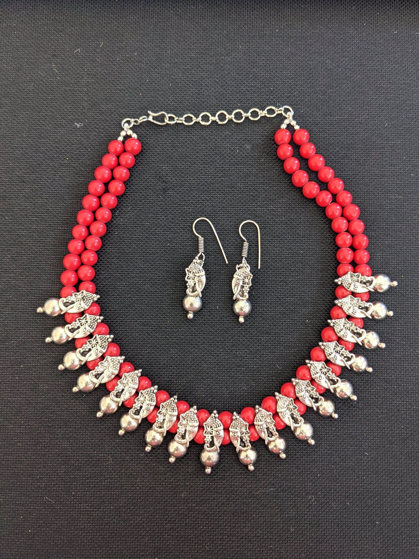 Dual strand bead Charm choker Necklace and hook drop earrings set