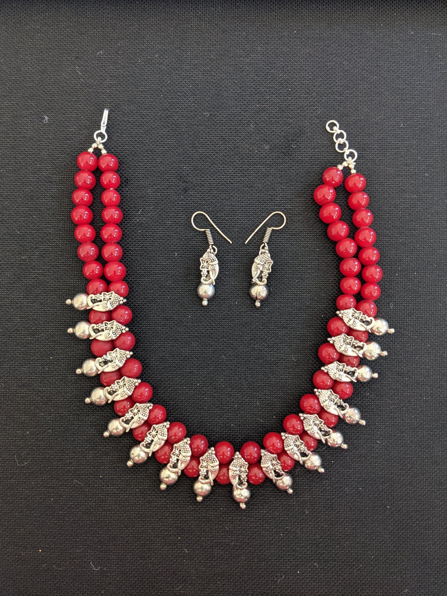 Dual strand bead Charm choker Necklace and hook drop earrings set