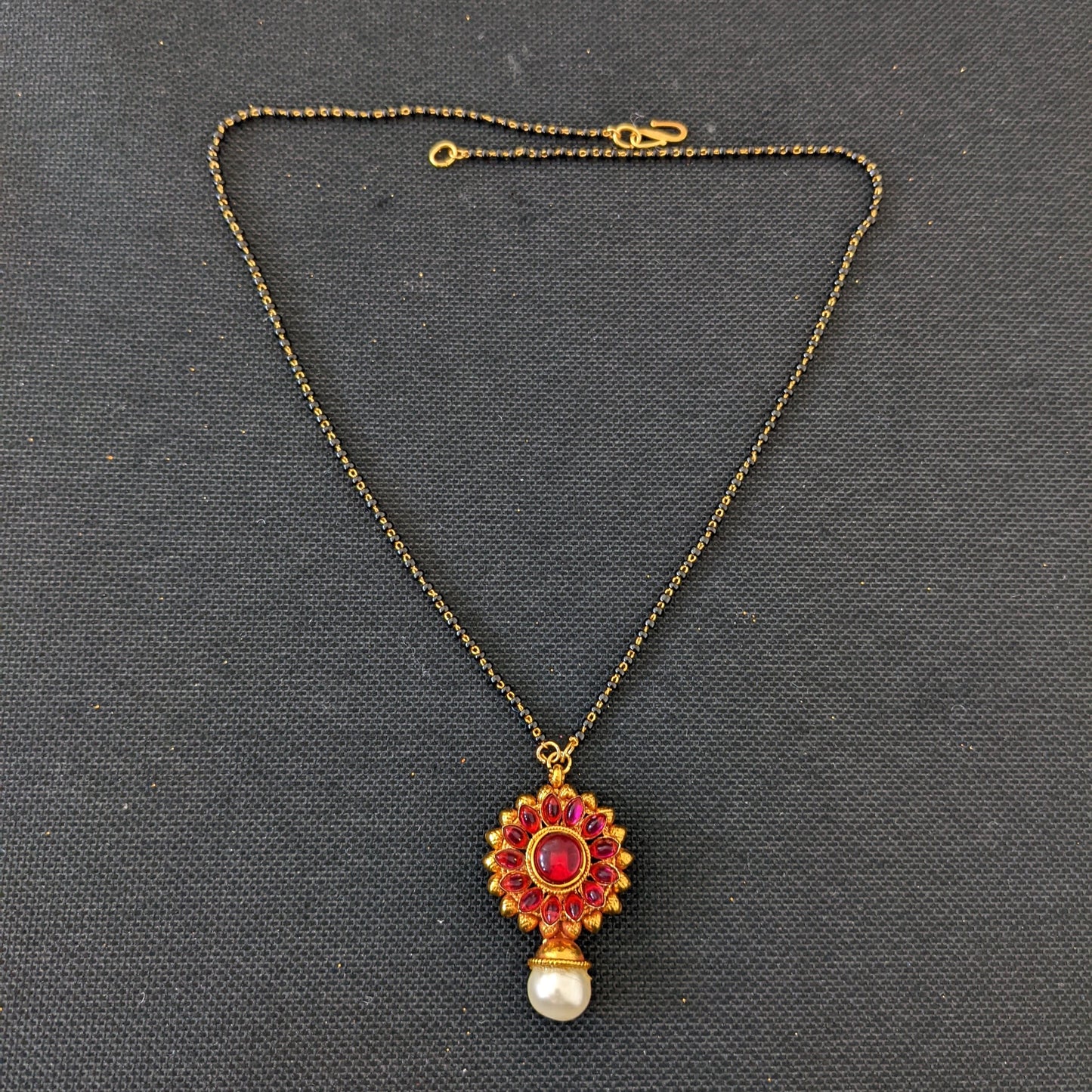 Mangalsutra - Ruby Kemp Pendant Necklace - Single strand