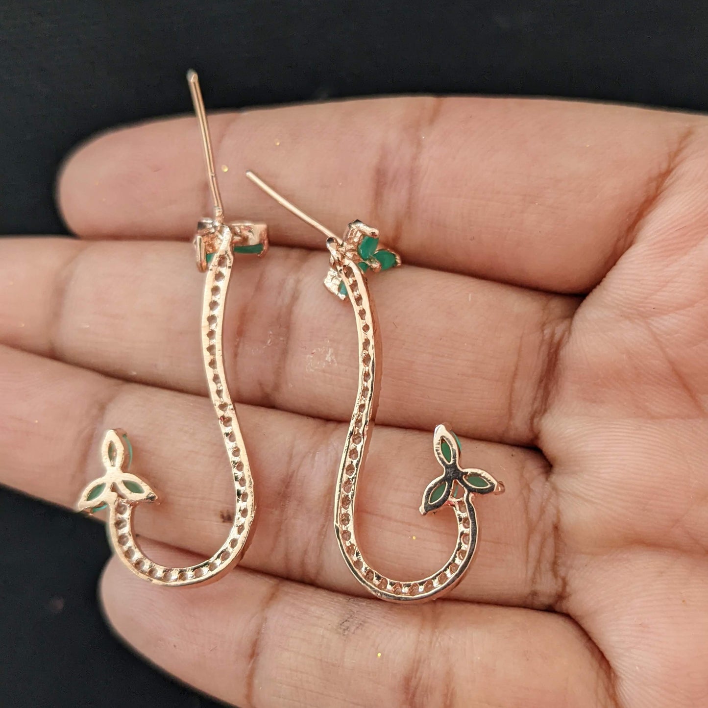 Rose gold plated J design CZ Earrings