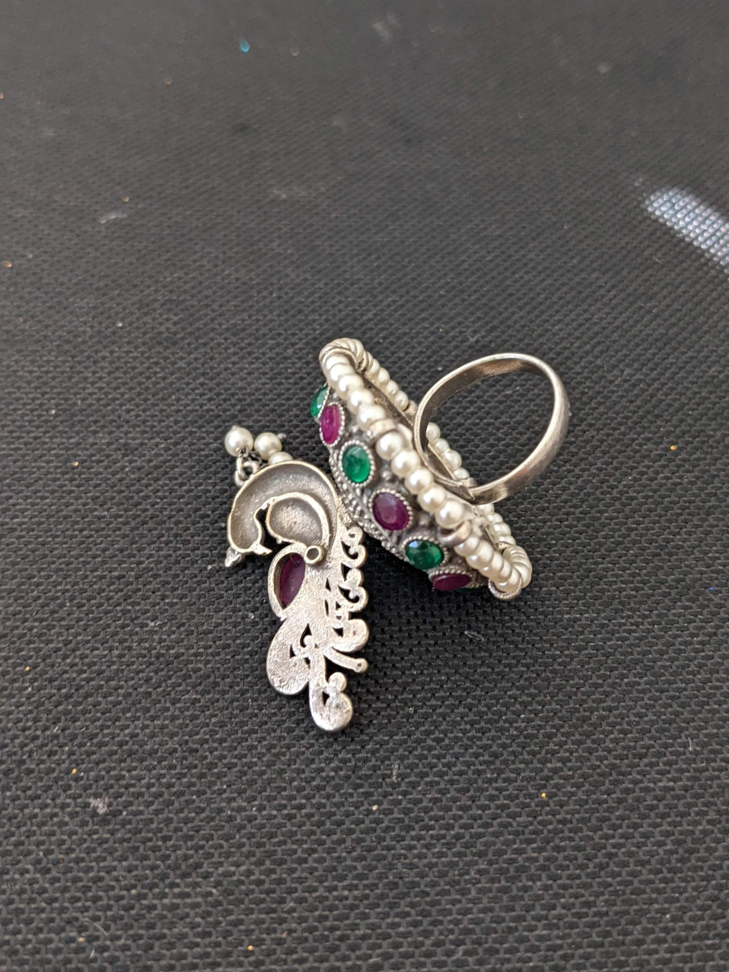 Oxidized silver Peacock standing adjustable Finger ring - Simpliful
