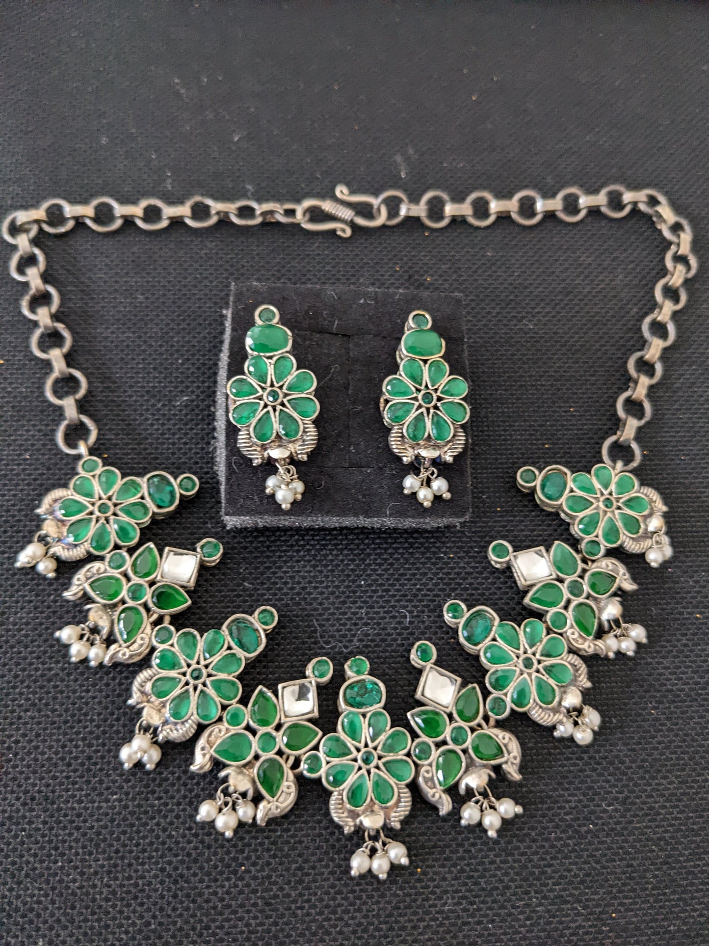 Oxidized Silver CZ stone Simple Choker set