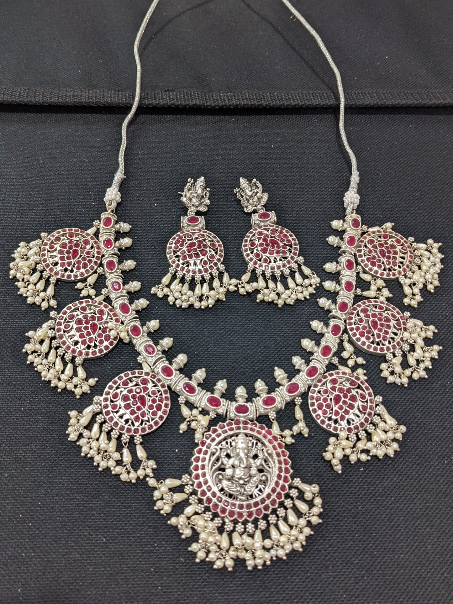 Silver plated Guttapusalu Ganesh ji Choker set