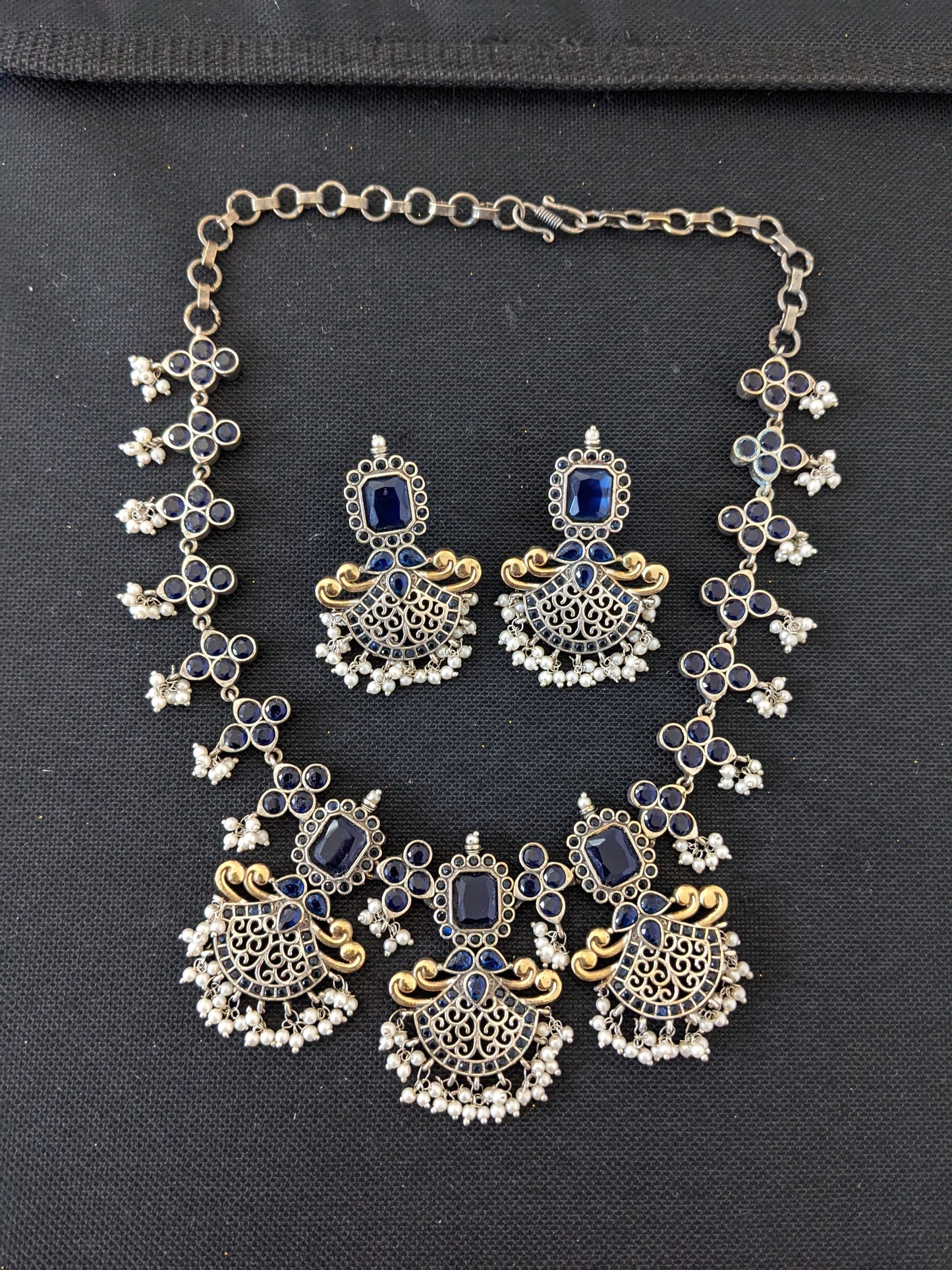 Dual tone German Silver Chandbali design Choker set