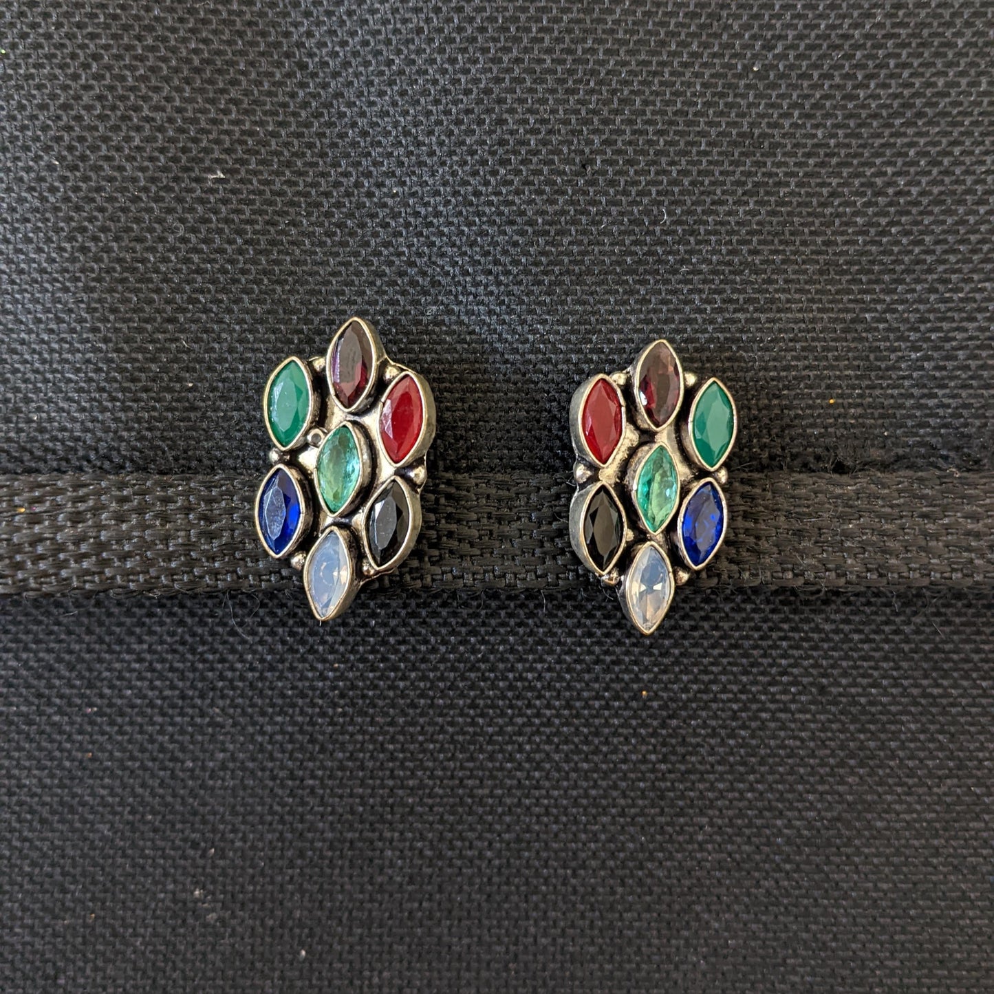 SALE - Oxidized Silver Polki / CZ stone Stud Earrings