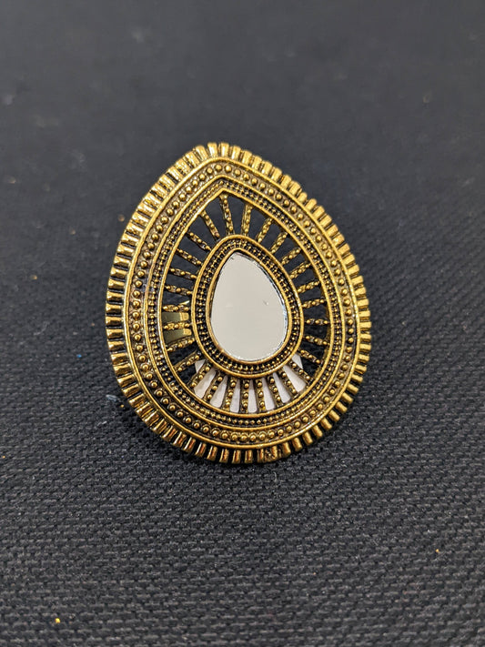 Mirror work Antique Gold adjustable finger ring - 3 designs - Simpliful