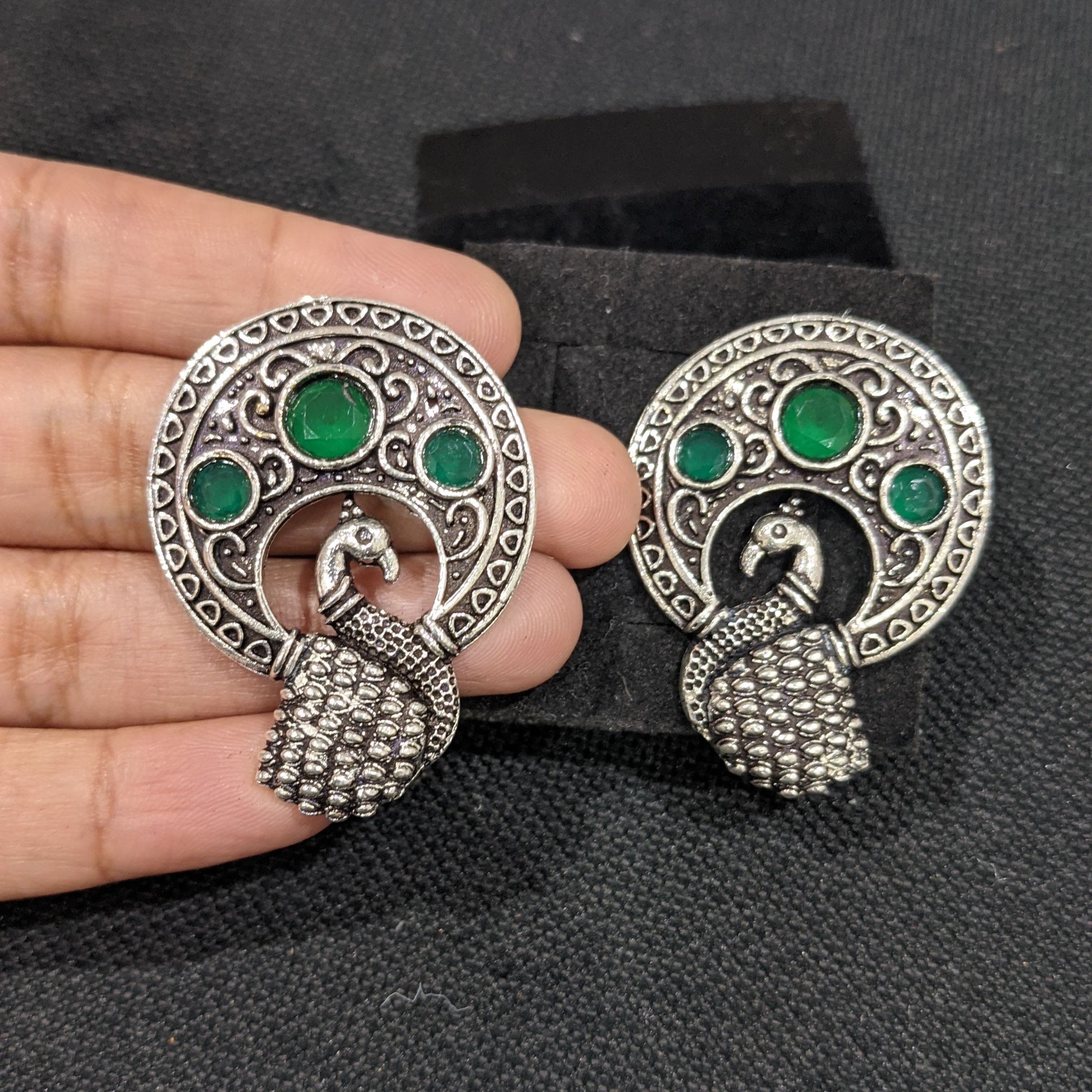 Oxidized Peacock large stud earrings - Simpliful