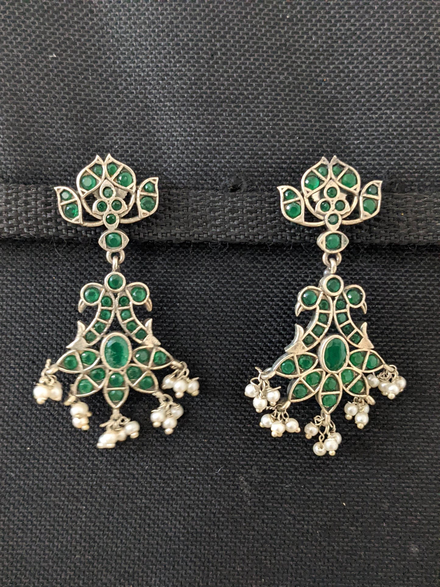 German Silver Dual Peacock CZ Earrings