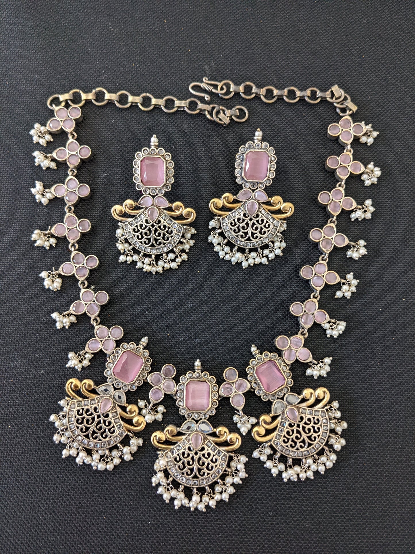 Dual tone German Silver Chandbali design Choker set