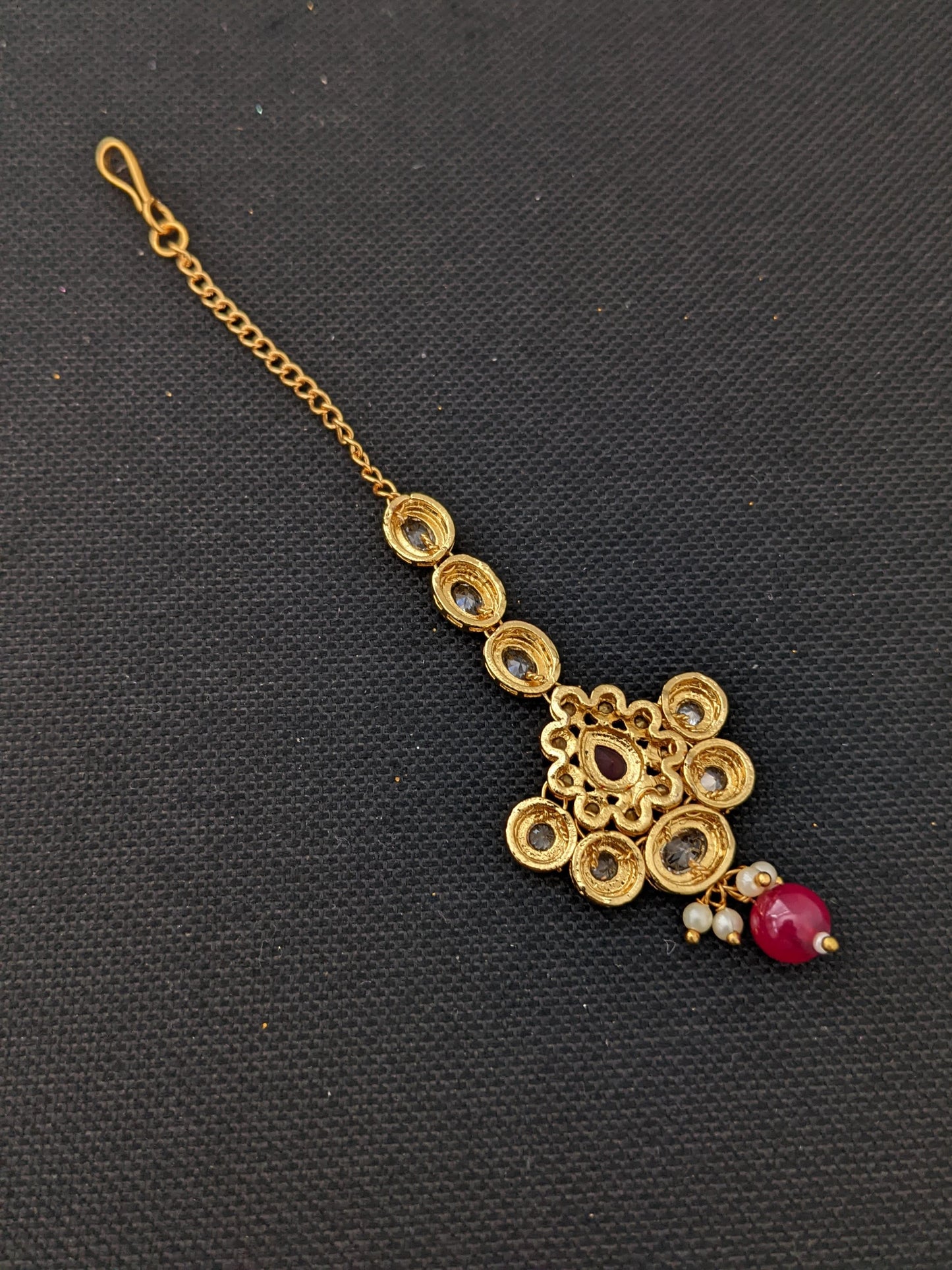 Polki stone Chandbali design Traditional Maang Tikka