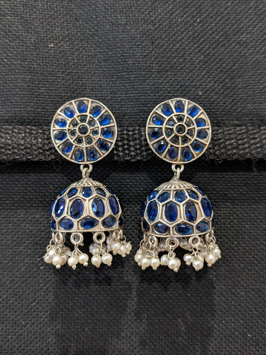 German Silver Round Stud Medium Jhumka Earrings