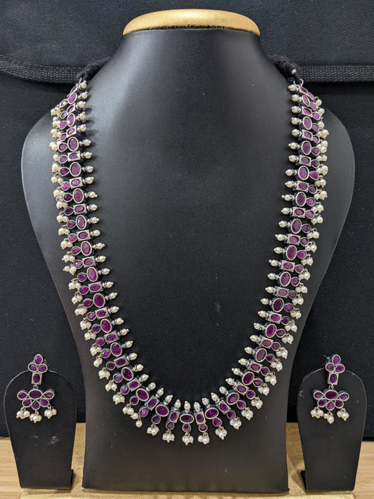 Guttapusalu CZ German Silver Long haram and earrings set