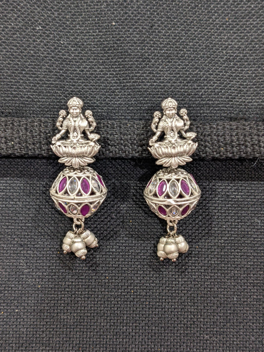 Lakshmi stud with ball dangle Bright Silver matte polished Earrings