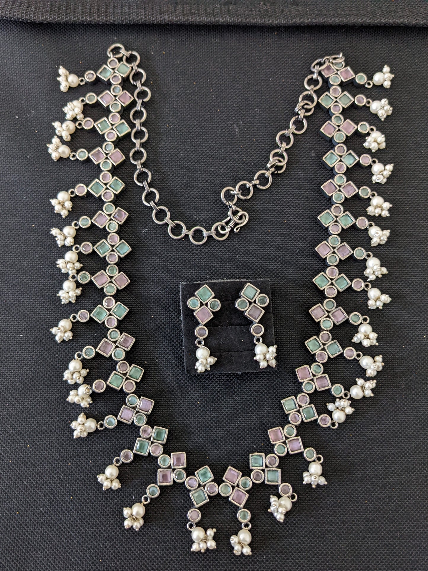 Pastel color CZ stone Guttapusalu Long haram and earrings set