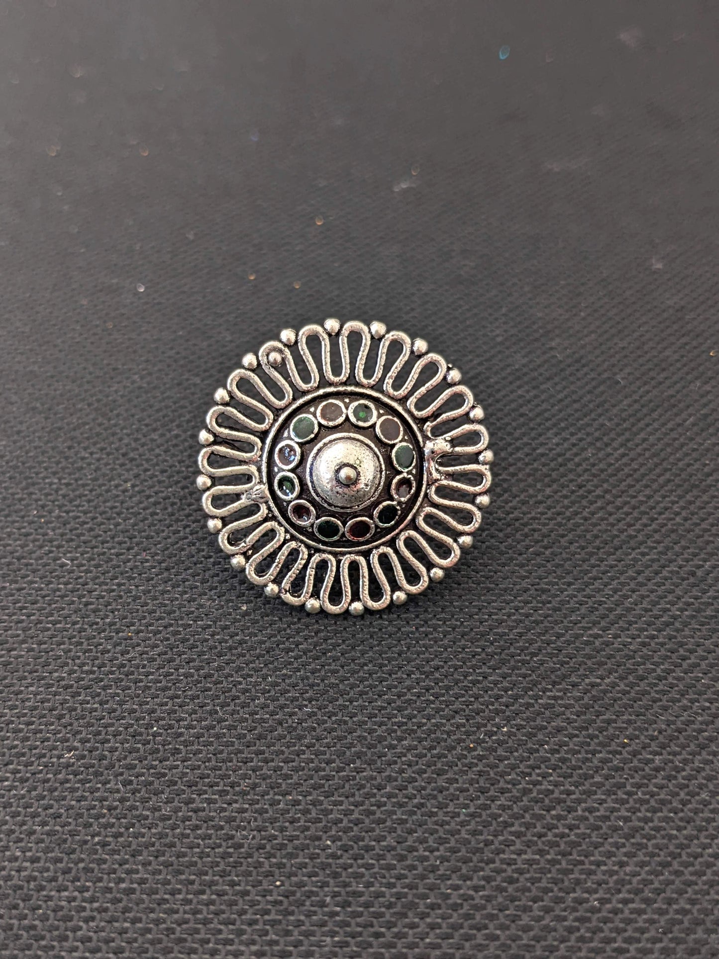 Oxidized curvy edged round Adjustable Finger ring - Simpliful