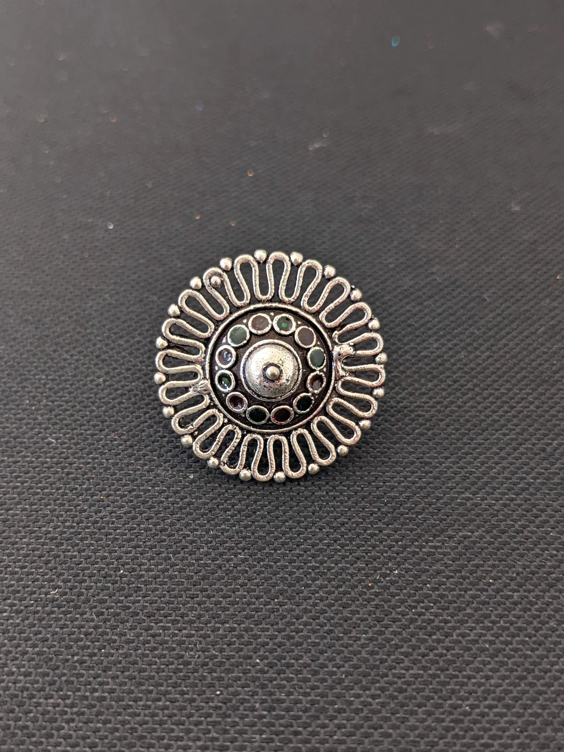 Oxidized curvy edged round Adjustable Finger ring - Simpliful
