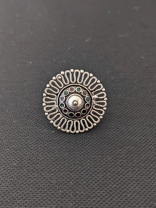 Oxidized curvy edged round Adjustable Finger ring - Simpliful