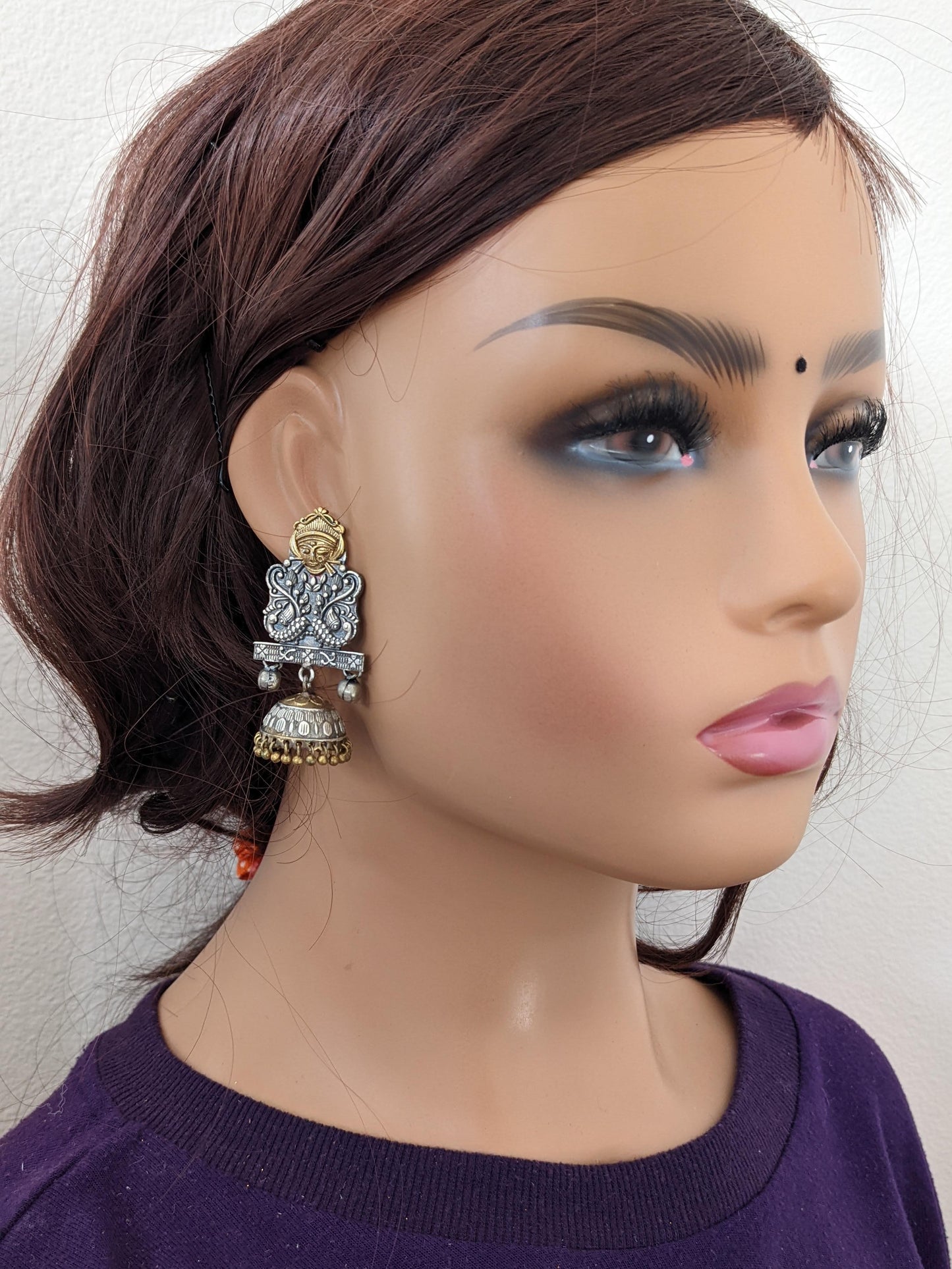 Goddess Durga Dual tone oxidized jhumka Earrings - Simpliful