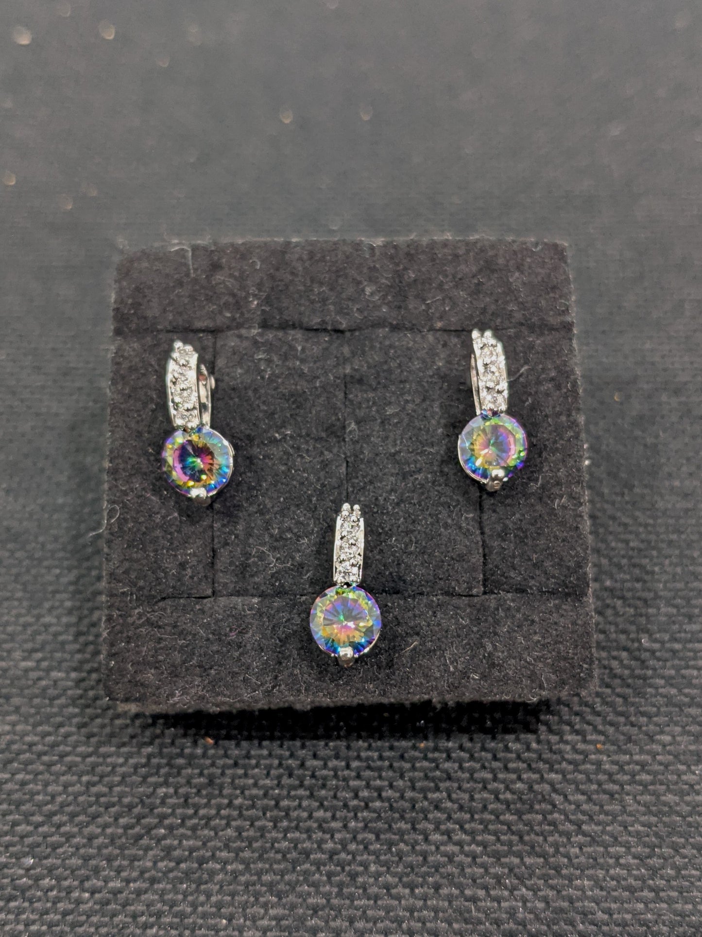 Rainbow color CZ stone Pendant and Earrings Set