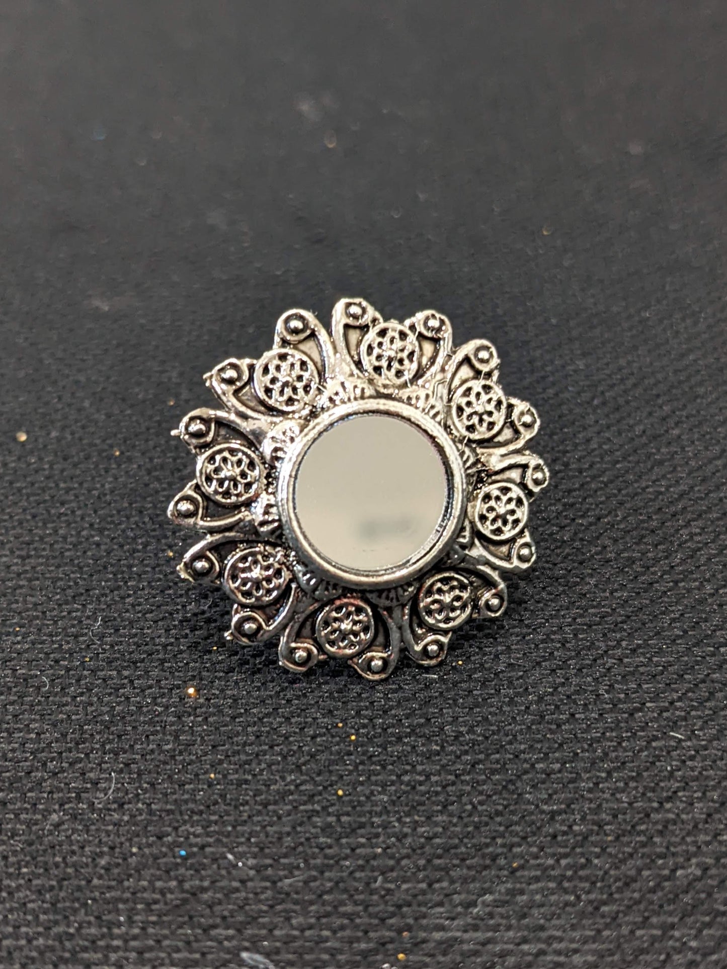 Antique Silver mirror centered Circle adjustable Finger ring - Simpliful