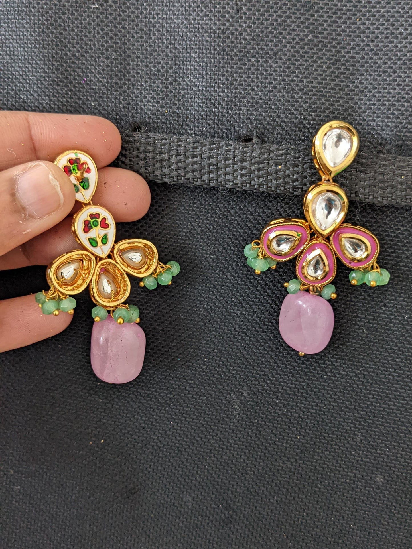 Kundan bead dangle Earrings - Design 3