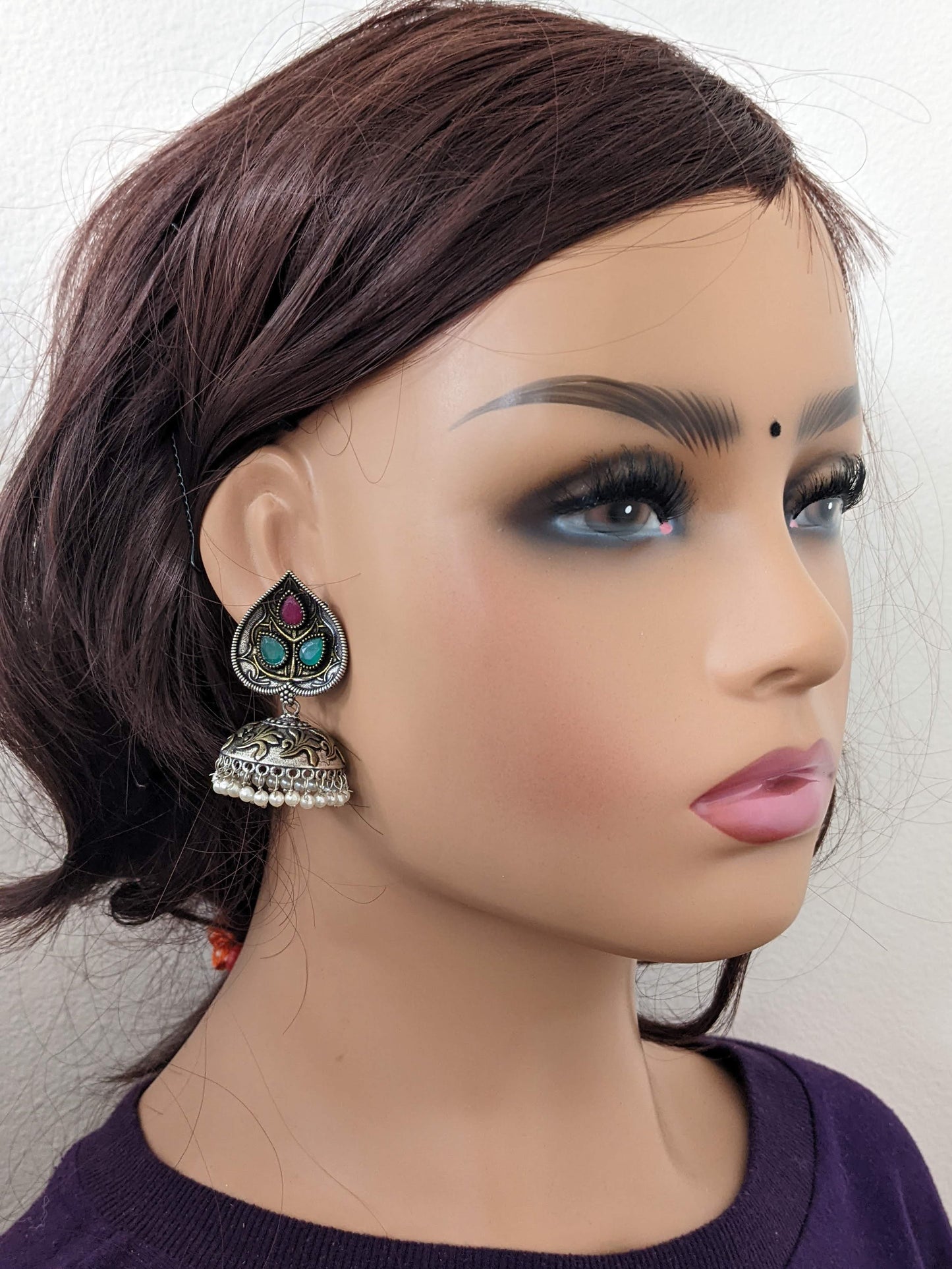 2 tone leaf design jhumka Earrings