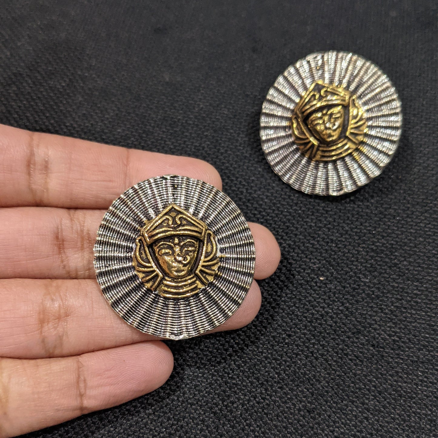 Goddess Durga 2 tone Oxidized Large Stud Earrings