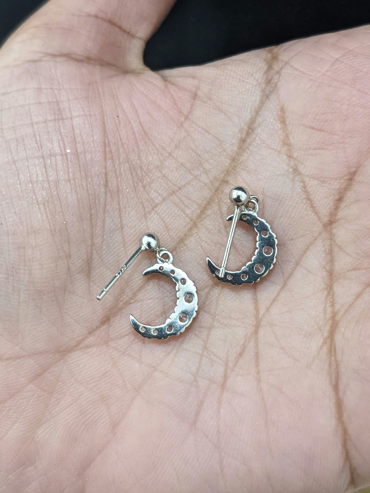 Sterling silver Moon design CZ Earrings
