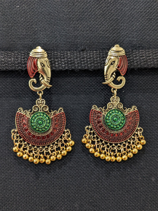 Elephant face stud with matte meenakari work antique earring - Simpliful
