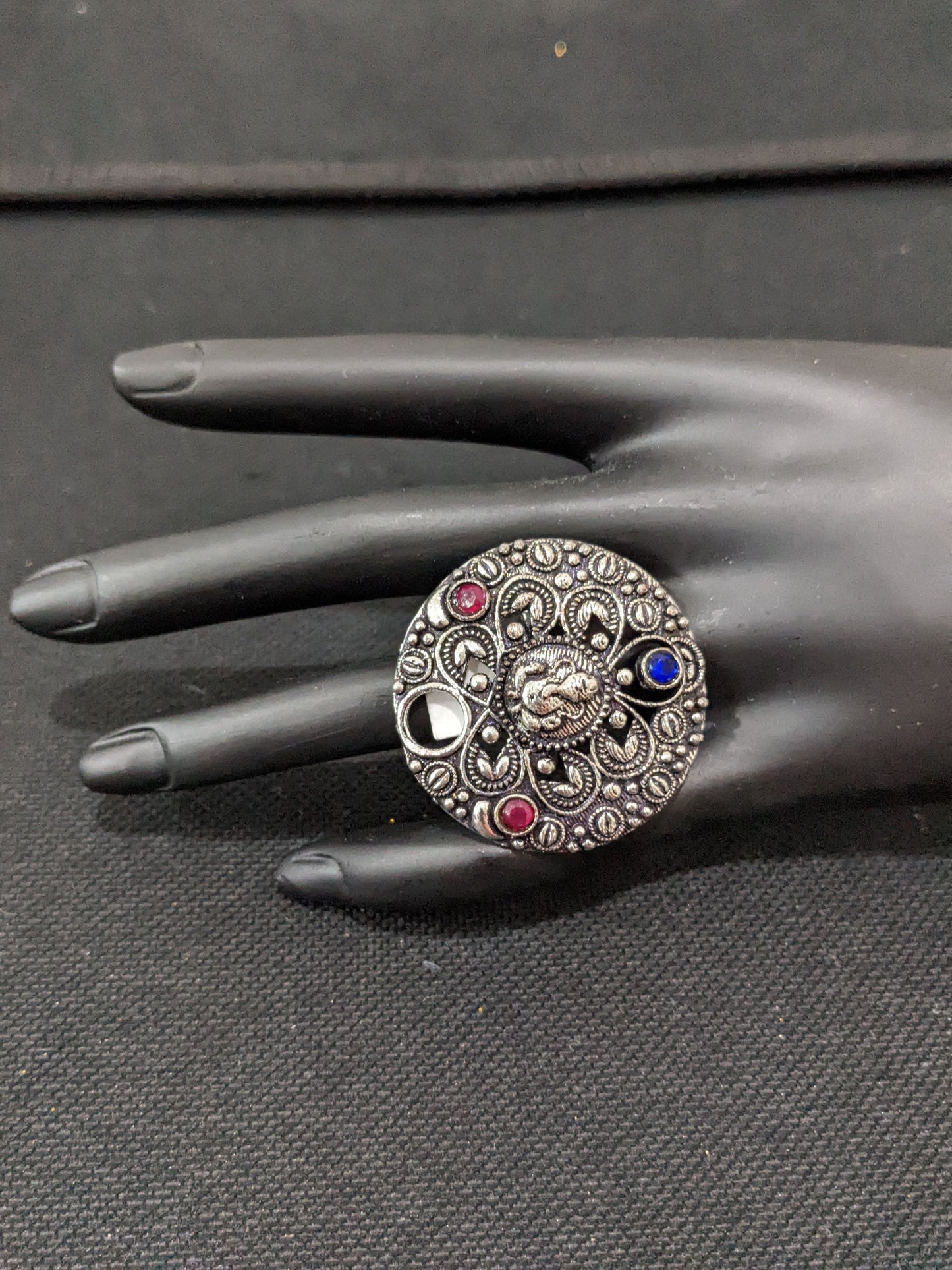 Oxidized Lord Ganesha round Adjustable Finger ring - Simpliful