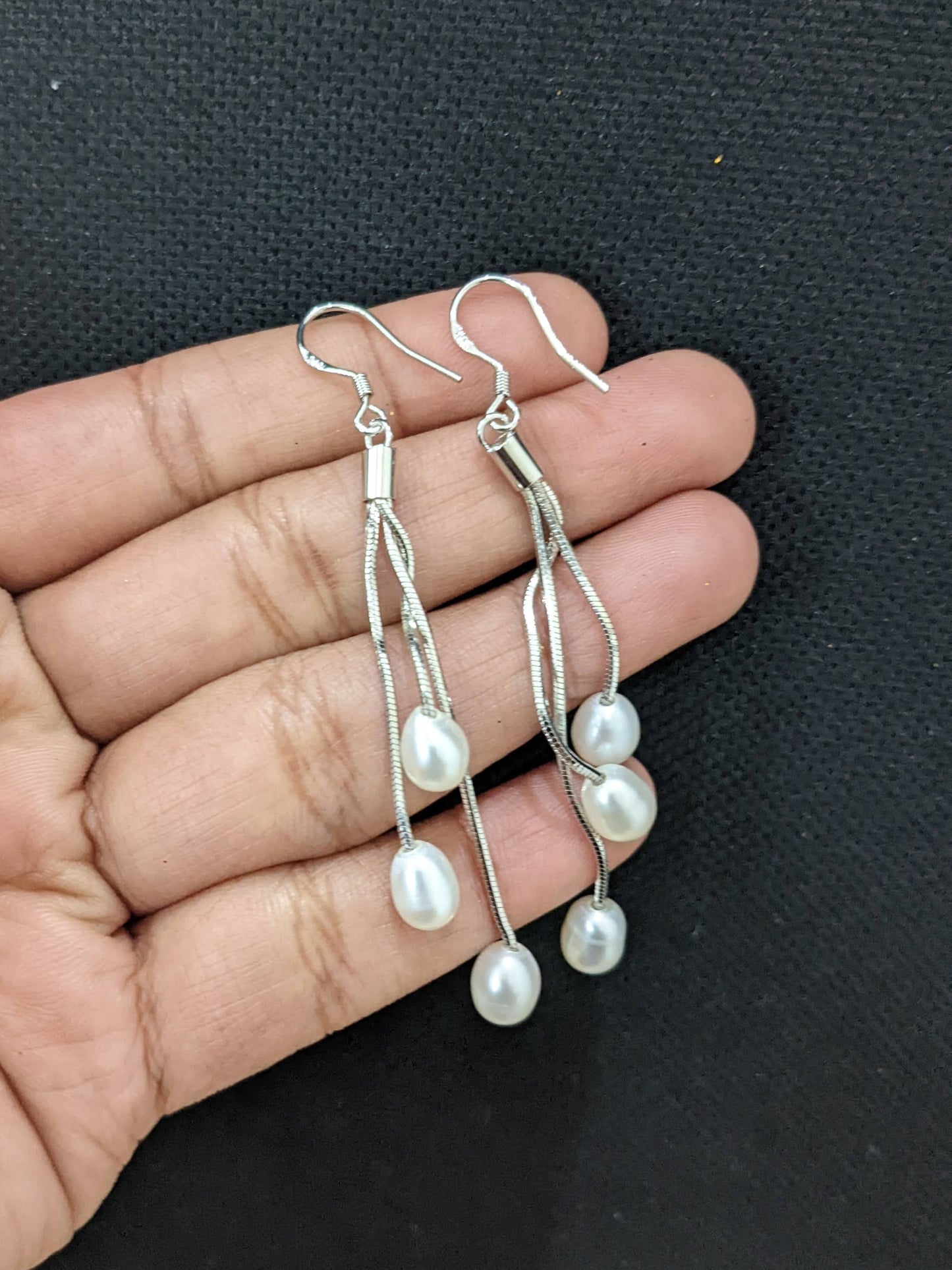 Natural Pearl triple line hook drop earrings