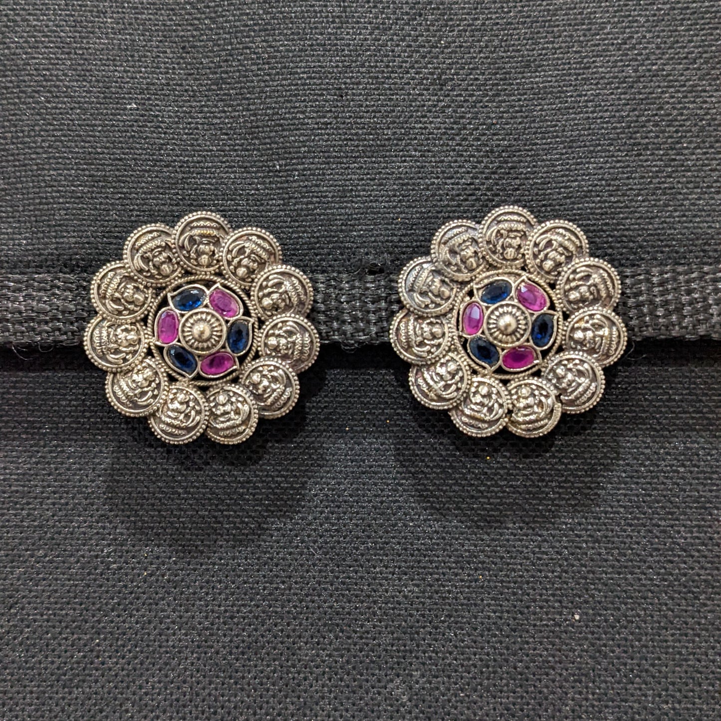 German silver Goddess Lakshmi large stud earrings - Simpliful