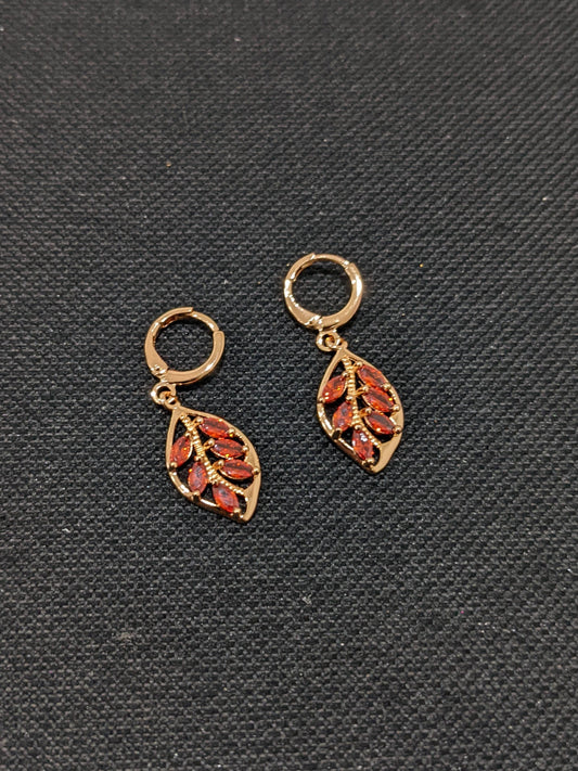 Curvy Leaf design CZ stone ring style drop earrings